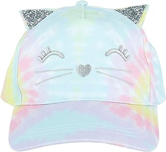 Ponyflo Girl's Tie-Dye Adjustable Ponytail Baseball Cap with Cat Face