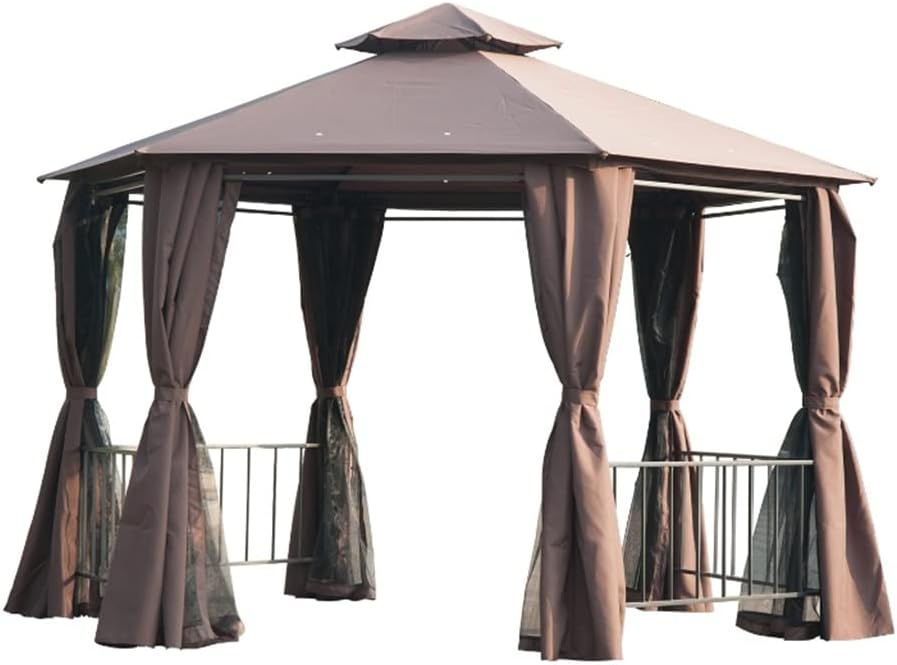 ZZBJ 13' X 13' Party Tent, 2 Tier Outdoor Hexagon Patio Canopy, Mesh Nettings, Curtains, Double Vented Roof Gazebo (Color : E, Size : As Shown)
