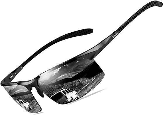 BIRCEN Mens Polarized Carbon Fiber Sunglasses UV Protection Sports Fishing Driving Sunglasses for Men Al-Mg Frame