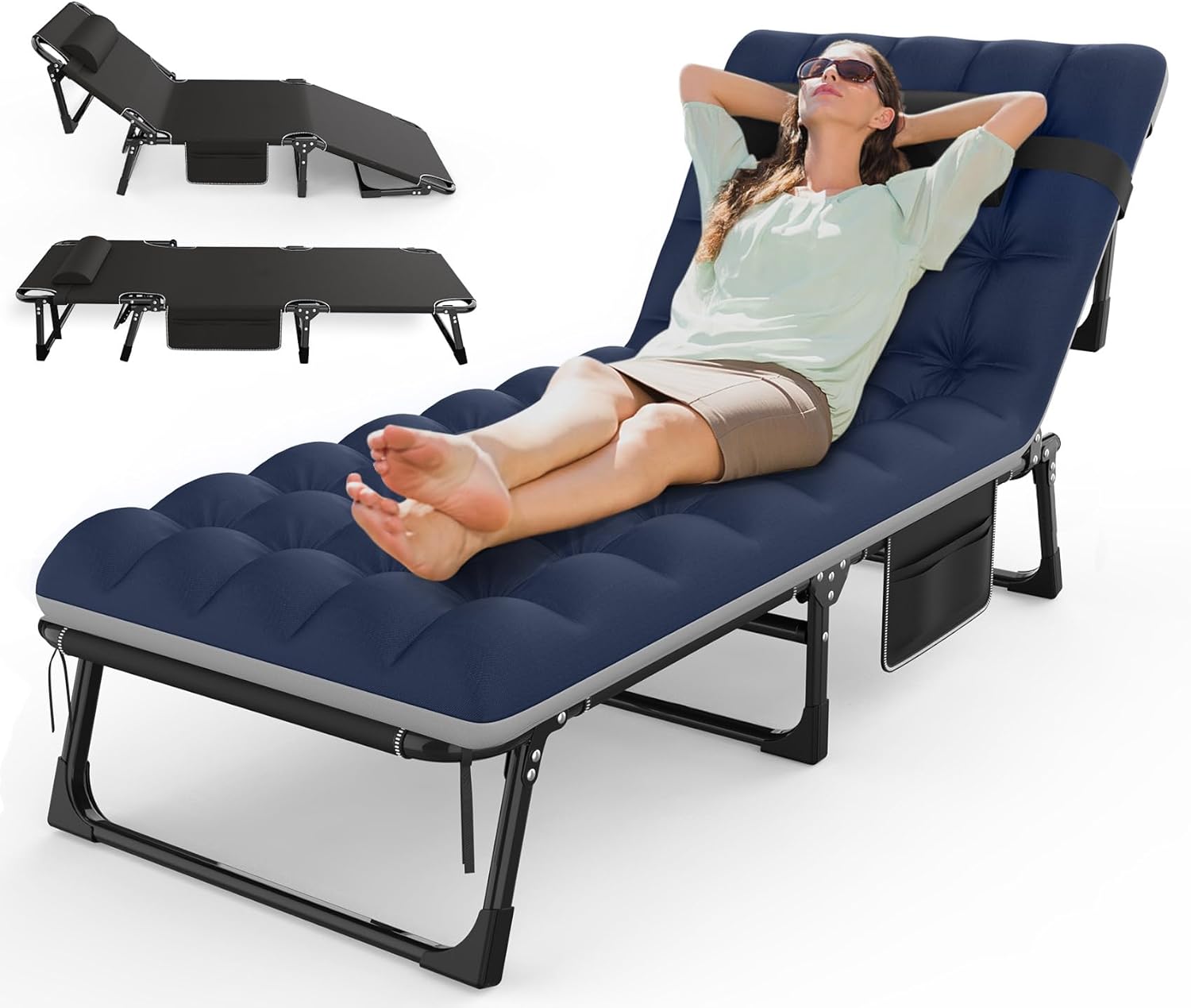 Suteck Folding Camping Cot, Adjustable 5+2 Positions Reclining Portable Outdoor Cot Heavy Duty Sleeping Bed Cots w/Pillow Mat Carry Bag, Chaise Lounge Chair...