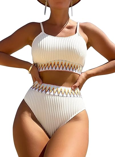 Lilosy High Waisted Tummy Control Bikini Swimsuit Set Crop Top Bathing Suit 2 Piece