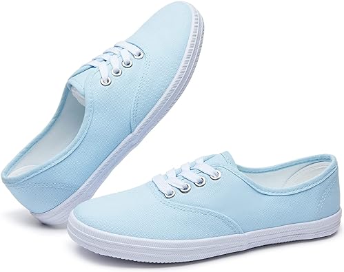 TUOPIN Womens White Canvas Sneakers Low Top Lace-up Canvas Shoes Lightweight Casual Tennis Shoes