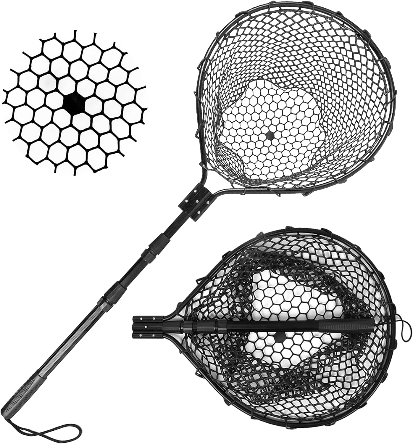 Blue Billow Rubber Fishing Net Large Folding Landing Net,Collapsible Aluminum Pole Handle with Deep Net for Fishing,Big Fishing Net for Freshwater and...