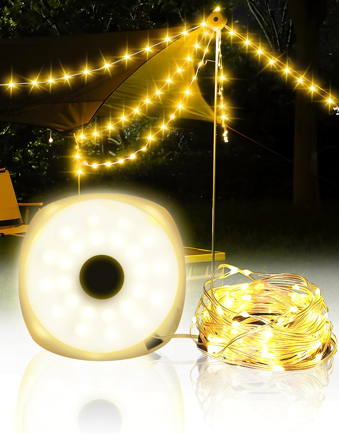 Favourlite Camping Lantern with String, 5 Lighting Modes 33ft Outdoor String Lights 2 in 1 USB Rechargeable Camping String Light Waterproof Portable LED...