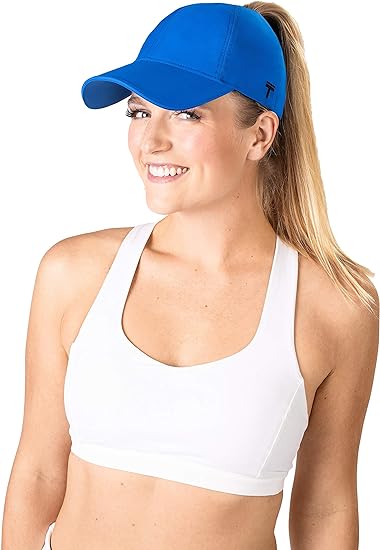 TOP KNOT Performance Baseball Caps | High Ponytail Hats for Women | Blue, M/L