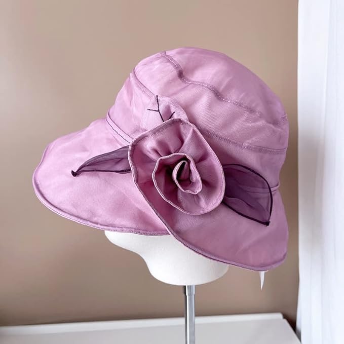 GELTDN Silk Fisherman Hat Women's Summer Sunscreen Silk Hat Three-Dimensional Flower Basin Hat (Color : E, Size : 56-58cm)