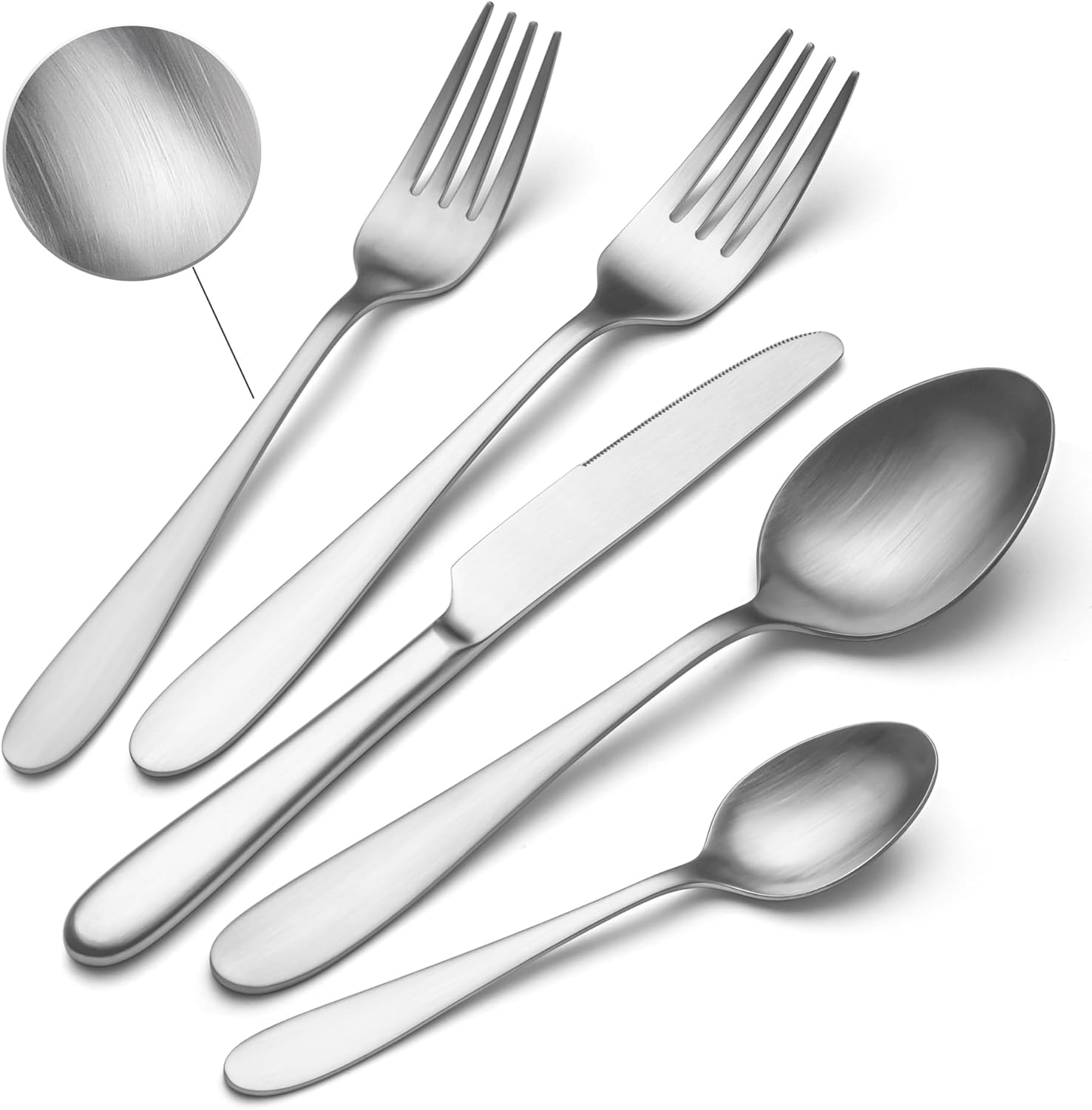 40 Piece Matte Silverware Set for 8, EIUBUIE Premium Stainless Steel Flatware Set, Matte Finish Cutlery Durable Solid, Modern Kitchen Tableware Eating Utensil Sets Includes Spoons Forks Knives