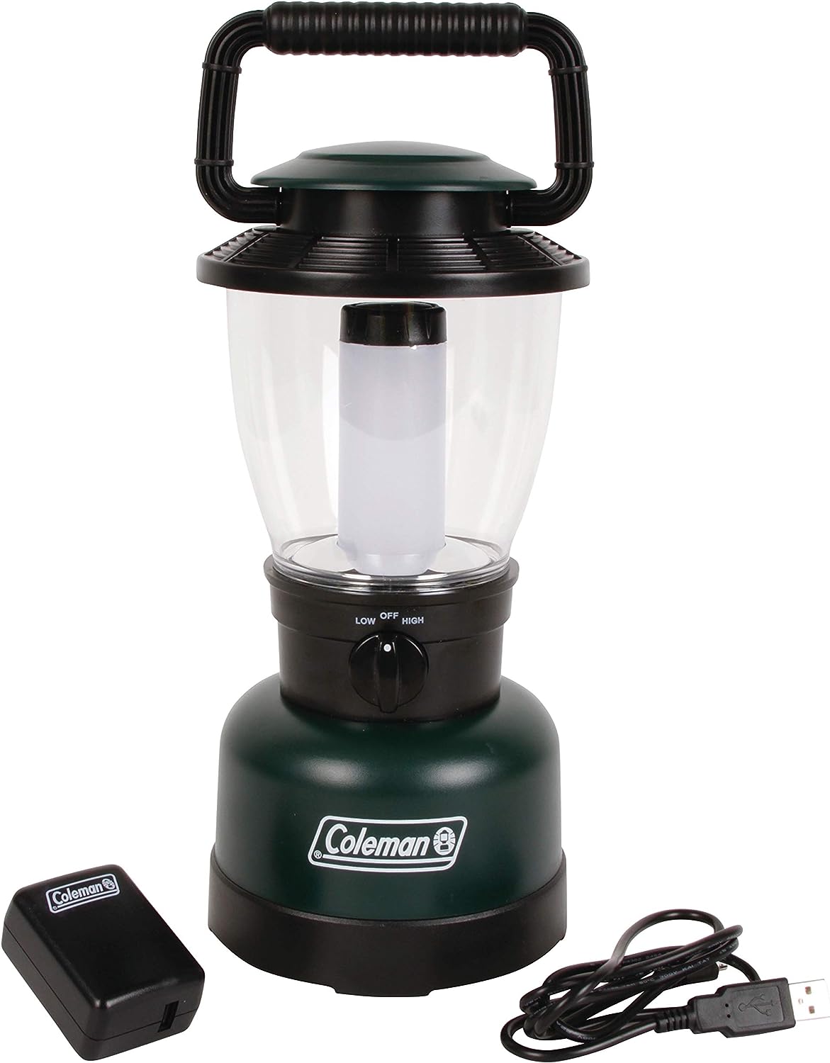 Coleman Rugged Rechargeable 400L LED Lantern, Water & Impact-Resistant Rechargeable Lantern with USB Charging Port, Carry Handle, & 2 Light Modes; Lifetime LEDs Never Need Replacing