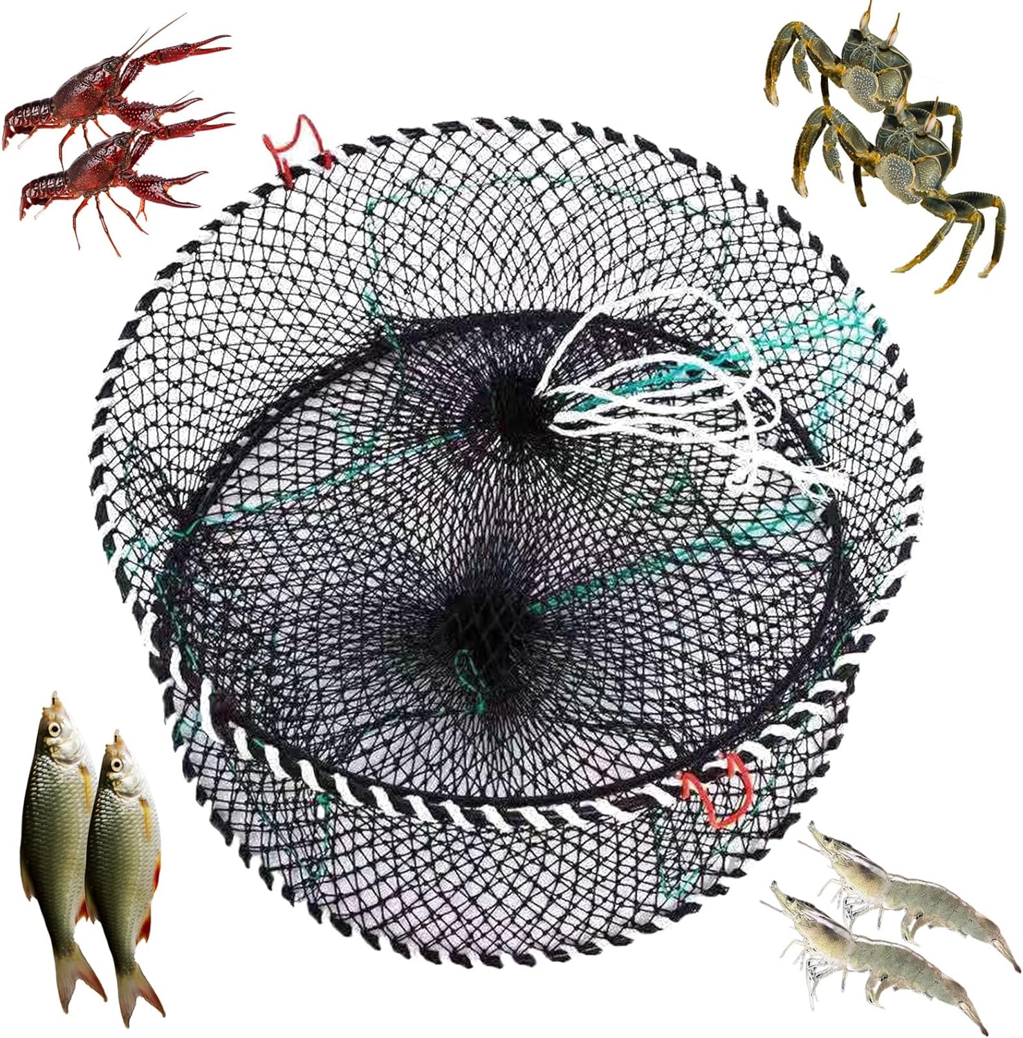 Three Entrances Large Crab Traps Portable Collapsible Trap for Crabs Bait Lobster Crawfish Shrimp Fish Net 15.7in x 9.8in (40cm x 25cm)