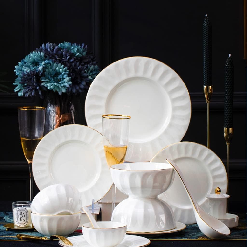 YUTR Ceramic Cutlery Bowl Set Home Painted Gold Bone China Bowl and Plate Combination Tableware