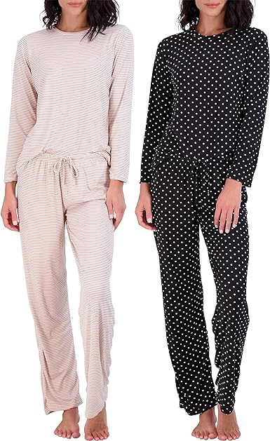 Real Essentials 2 Pack: Women’s Pajama Set Super-Soft Short & Long Sleeve Top With Pants (Available In Plus Size)