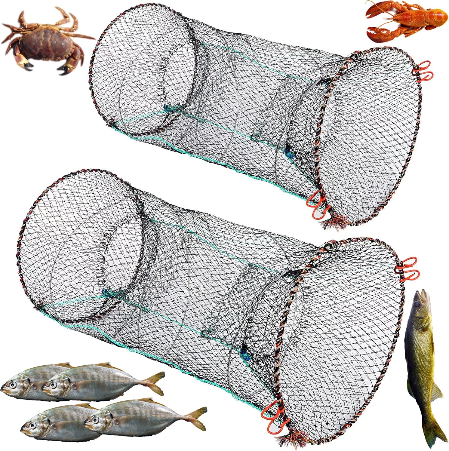 Nswdhy Fishing Bait Trap,2 Packs Crab Trap Minnow Trap Crawfish Trap Lobster Shrimp Collapsible Cast Net Fishing Nets Portable Folded Fishing Accessories