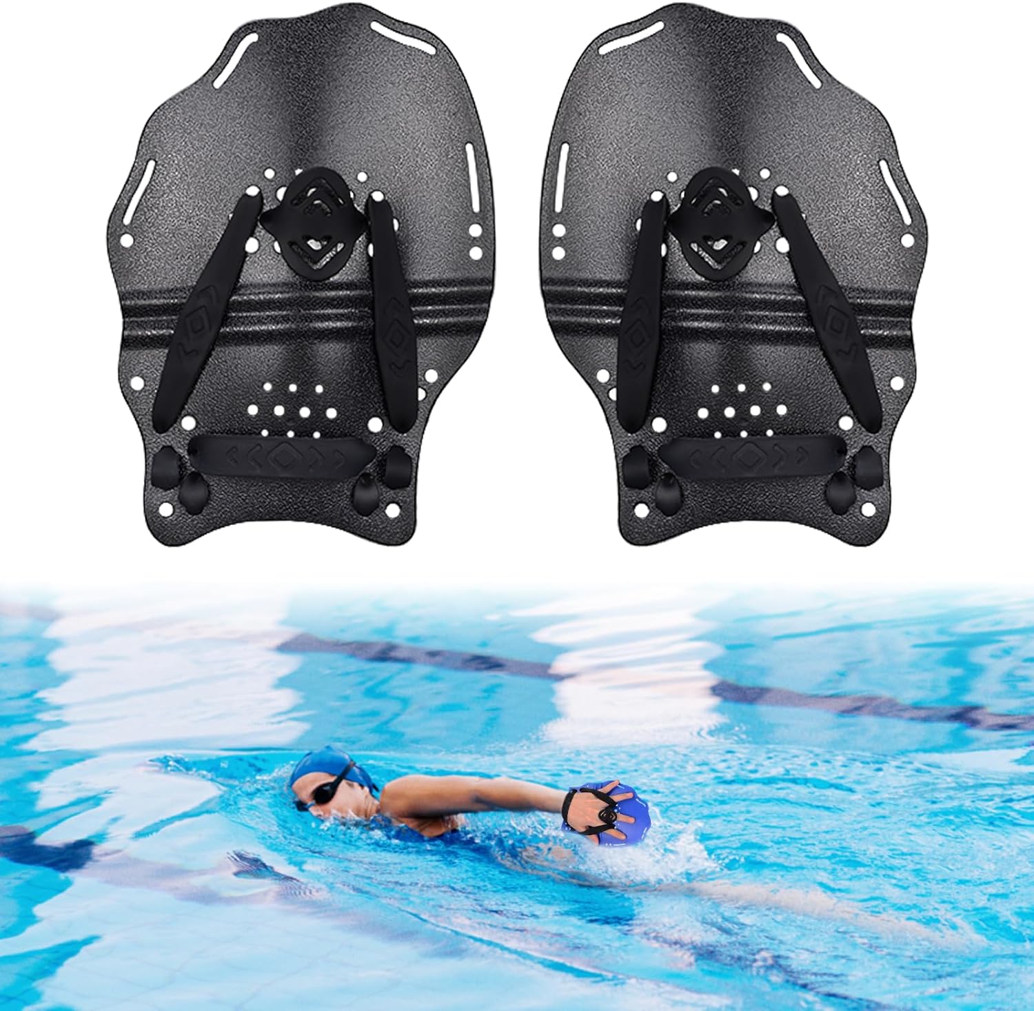 Hikeen Swim Paddle Hand, Swim Training Hand Paddles with Adjustable Straps, Swimming Hand Paddles for Women and Men