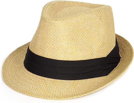 FADACHY Summer Straw Fedora Hat Short Brim Panama Sun Hat Trilby Beach Hat for Men & Women