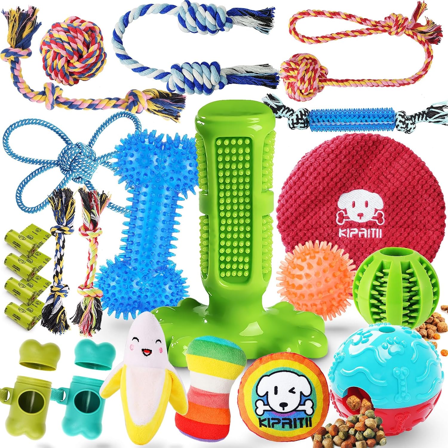 KIPRITII Dog Chew Toys for Puppy - 23 Pack Puppies Teething Chew Toys for Boredom, Pet Dog Toothbrush Chew Toys with Rope Toys, Treat Balls and Dog Squeaky...