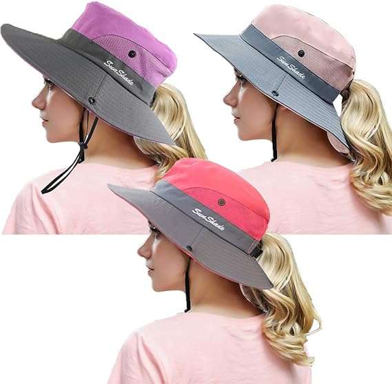 Peicees Womens Sun Hat Packable Ponytail Hat Cowboy Bucket Fishing Hat for Women