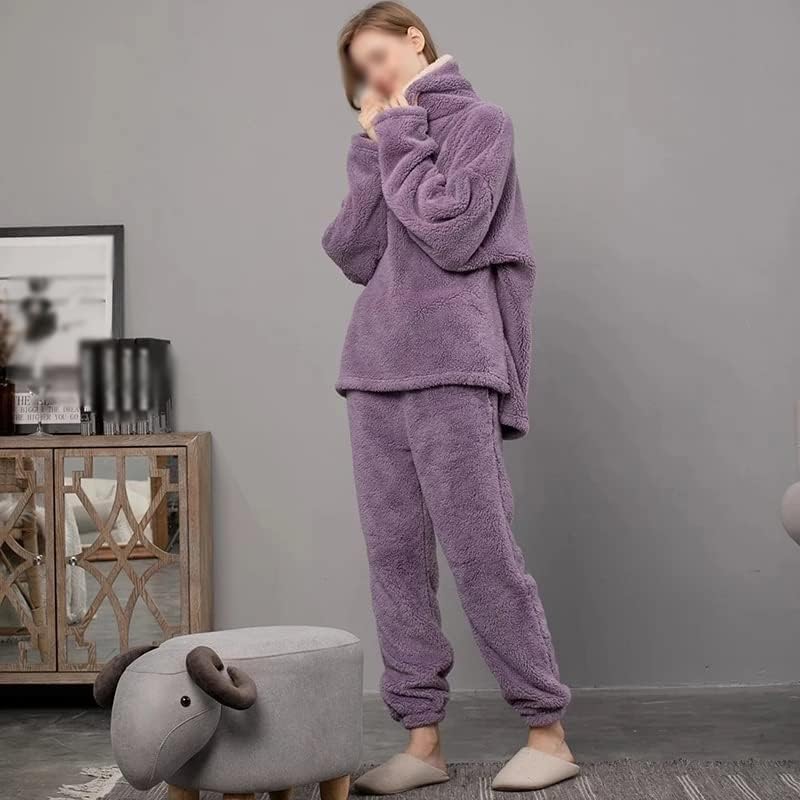 Walnut Ensemble Pyjama Manches Longues Pour Femme Vêtements D'hiver Molleton Épais Chaud Pour Maison (Color : Purple, Size : Medium Code)