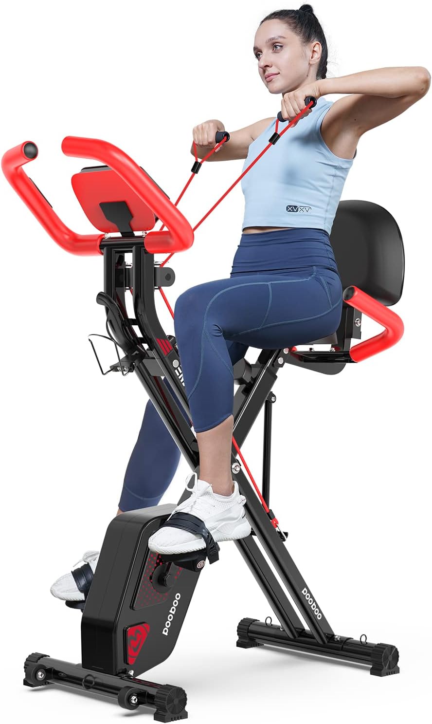 pooboo Folding Exercise Bike, Foldable Fitness Stationary Bike Machine, Upright Indoor Cycling Bike, Magnetic X-Bike with 8-Level Adjustable Resistance,...