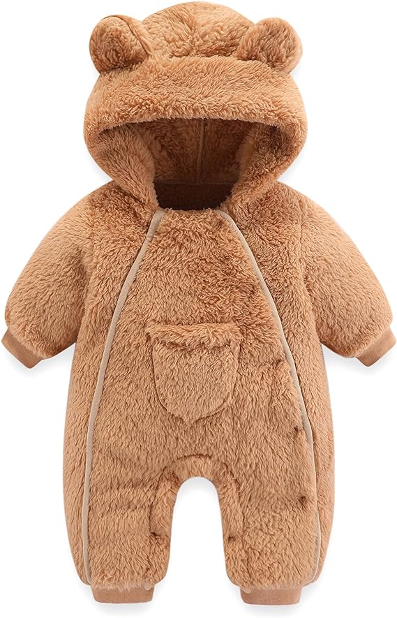 AiWMGL Newborn Baby Bear Onesie Outfit Suit Girls Boys Fleece Jumpsuit Romper Hooded Coat Winter Clothes Outwear Snowsuit