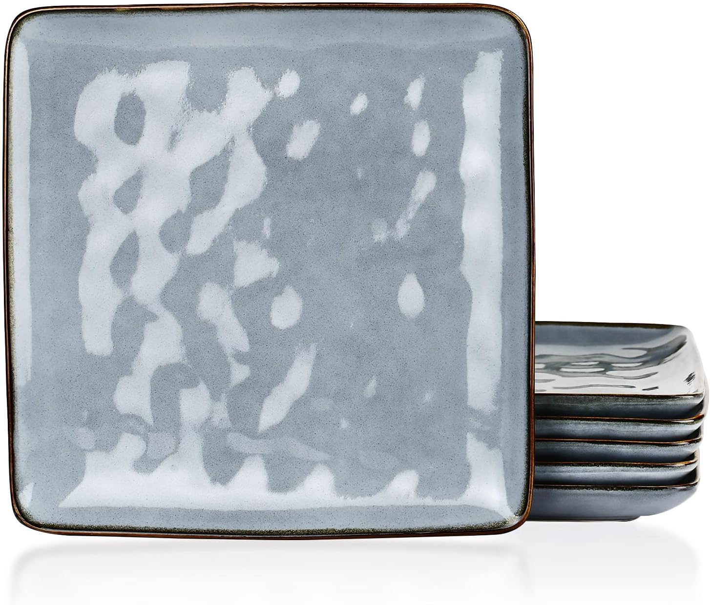 famiware Square Dinner Plates Set of 6, Large Pasta Plate, Ocean Square Stoneware Dessert Plates Dish Set for Kitchen, Reactive Glaze, Microwave Dishwasher Safe, Scratch Resistant, Blue