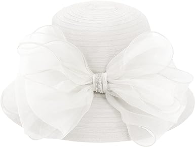 Haoohu Women's Church Derby Hat Wide Brim Bow Bucket Hat Wedding Dress Hat Fascinator Bridal Tea Party Hat