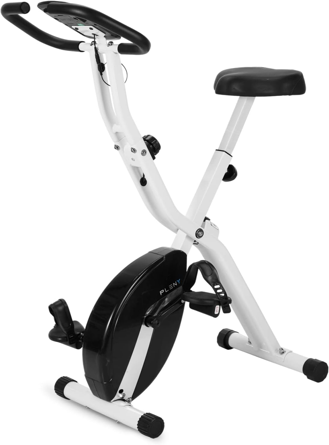 PLENY Folding Exercise Stationary Bike | 3-in-1 Foldable Indoor Cycling Exercise Bike | Magnetic Upright Workout Bike with Arm Exercise Resistance Bands and...