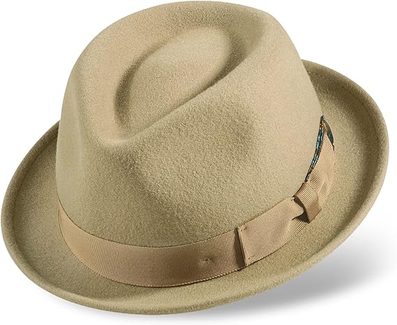 Fedora Hats for Men/Women, 100% Wool Felt Hat Mens Womens Gain Trilby Fedoras Hat with Grosgrain Band