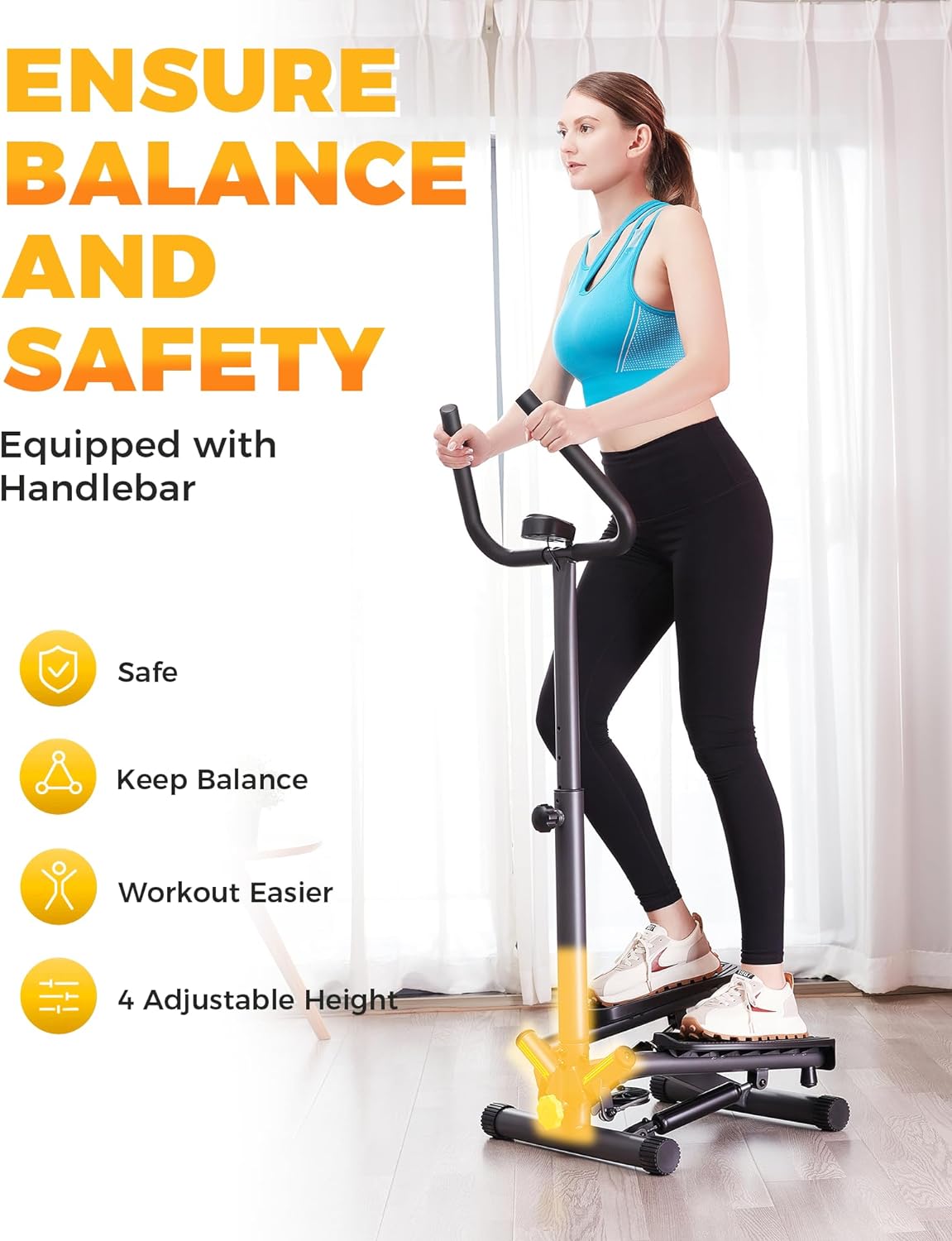 ZIWWVY Stepper Machine with Resistance Bands & Handlebar, Mini Stepper with 300LBS Weight Capacity, Twist Stepper for Full Body Workout, Adjust Step...