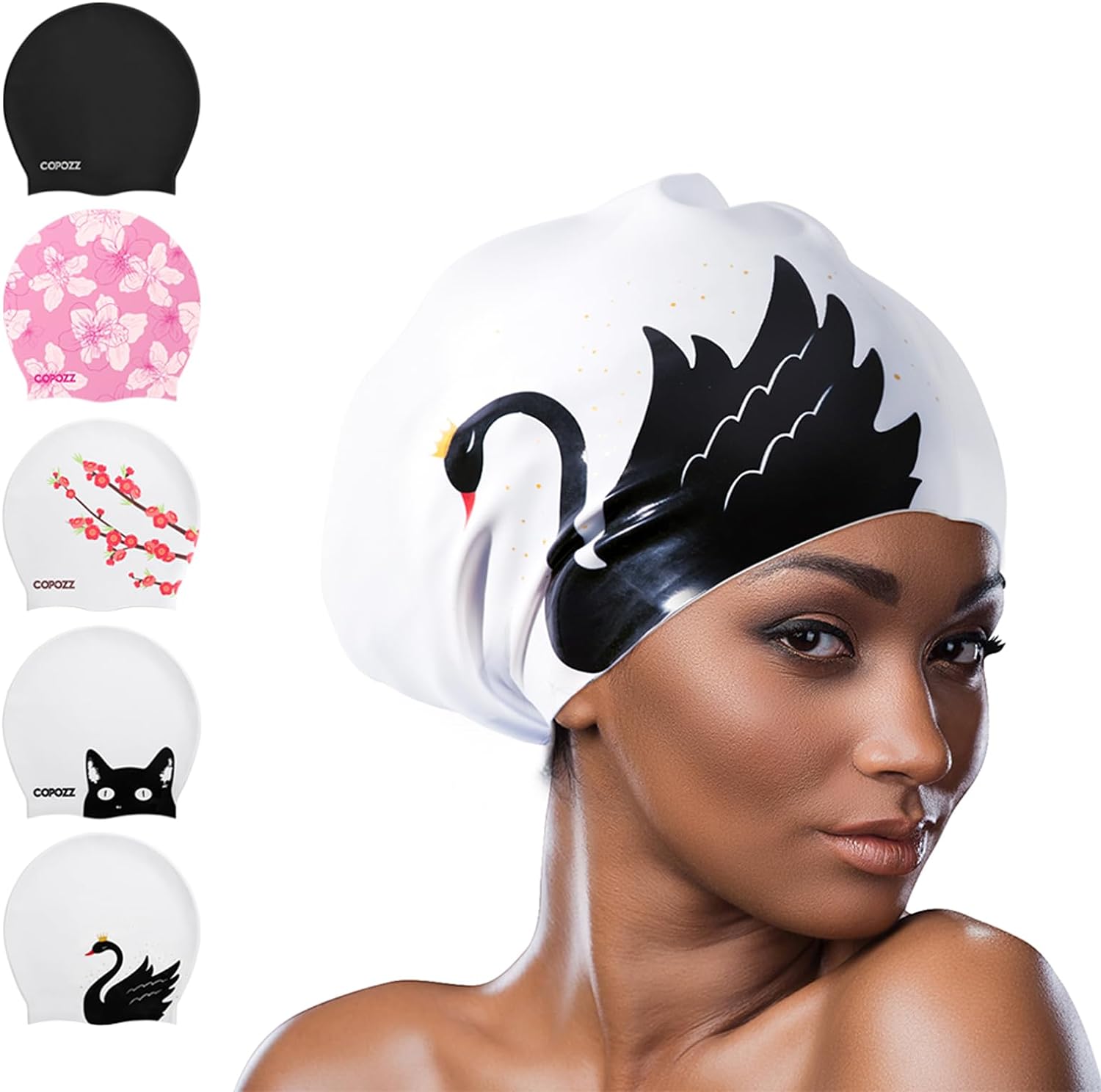 COPOZZ Extra Large Swim Cap, Designed for Long Hair Braids Dreadlocks Weaves Hair Extensions Curls & Afros, Silicone Bathing Cap Swimming Hat for Women Men
