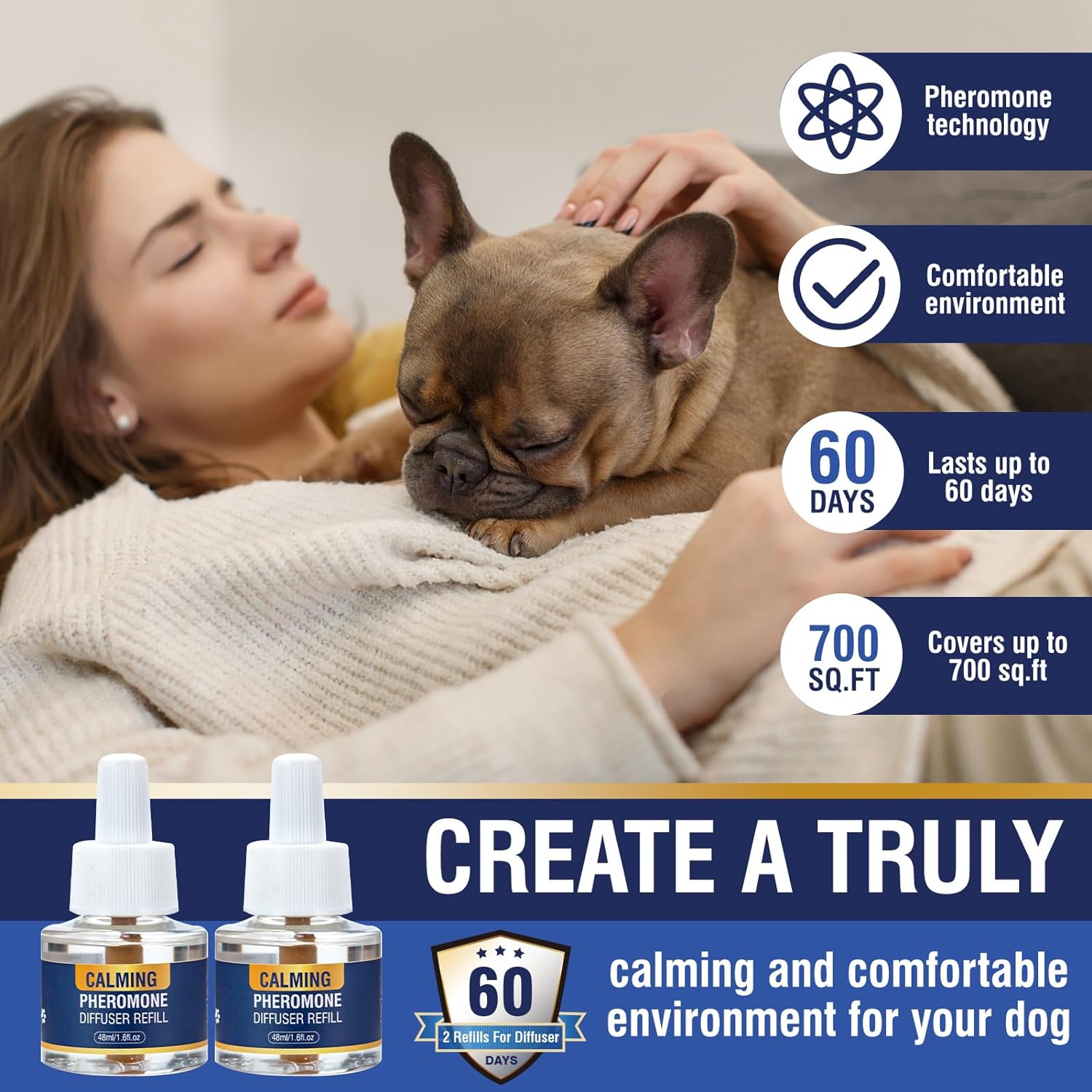 Dog Pheromones Calming Diffuser 3 in 1 Pheromone Appeasing Pet Diffuser to Calm Kit (Plug in+ 2 Pack 48ml Refill) for Anxiety Relief Reduce Aggression,...