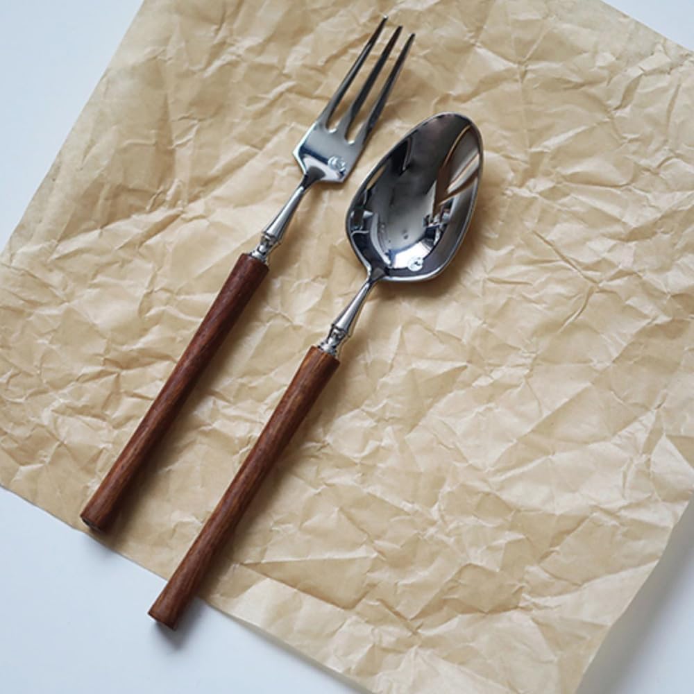 24 Piece Silverware Set Service for 4,Imitation Wooden Handle Steel Flatware Set Vintage Embossed Cutlery Utensil Set Home Kitchen Eating Tableware Set...