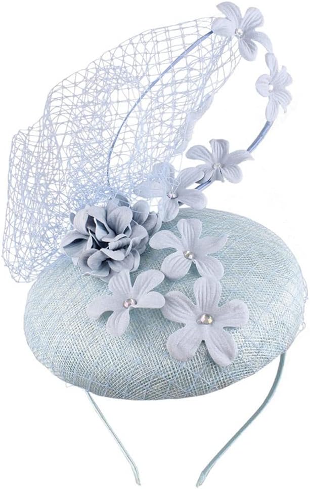 DCOT 4-Layer Elegant Women Millinery Hats with Floral Veils Headwear Fashion New Bridal Married Caps (Color : Light Blue, Size : 20cm)