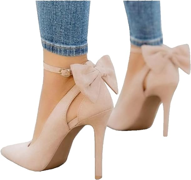 Fashare Womens High Heels Bow Tie Back Sexy Stiletto Ankle Strap Wedding Dress Pumps Shoes