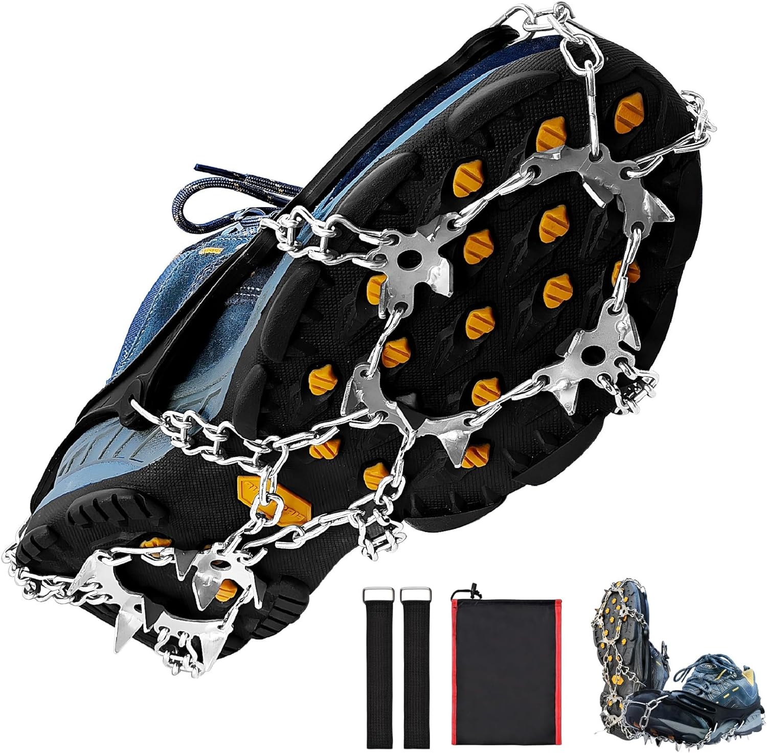 Crampons - Ice Cleats Traction Snow Grips for Women Men and Kids -19 Stainless Steel Spikes for Safe Hiking, Fishing, Walking, Climbing, Mountaineering