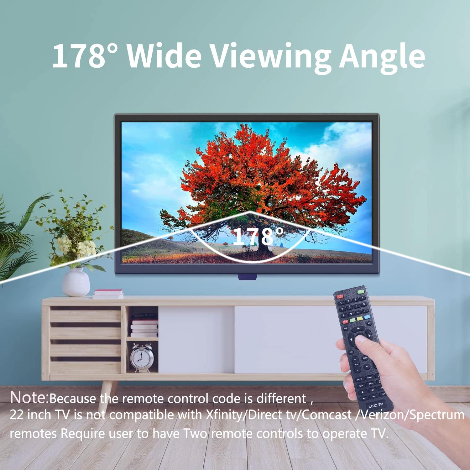 Feihe 22 Inch TV, 1080p LED Widescreen HDTV w/Digital ATSC Tuners, 22 Inch Flat Screen TV with HDMI/VGA/RCA/USB for Kitchen, RV, Bedroom, Caravan(NO DVD Player)