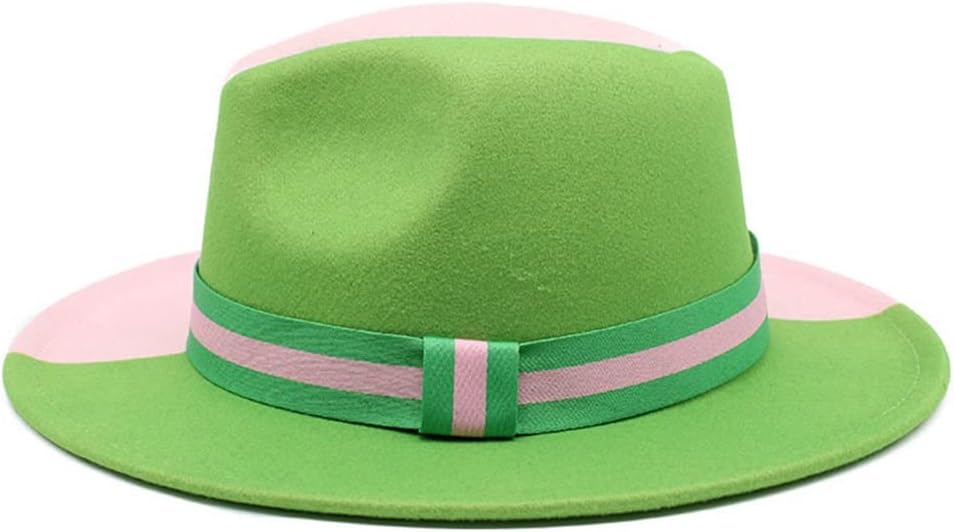 EYHLKM Patchwork Hat Colorful Two Tone Unisex Men Womens Panama Hat Green Pink British Style Party Formal (Color : D, Size : Size 56-58cm)