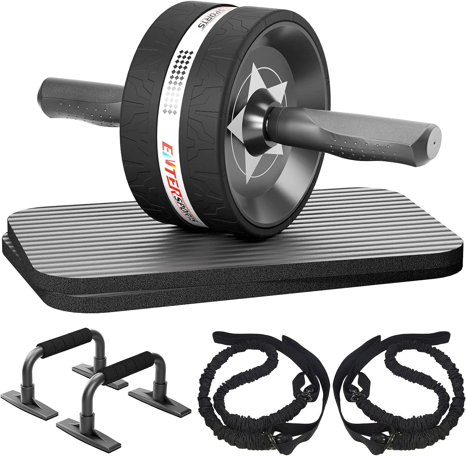 EnterSports Ab Rollers Wheel Kit, Exercise Wheel Core Strength Training Abdominal Roller Set with Push Up Bars, Resistance Bands, Knee Mat Home Gym Fitness...