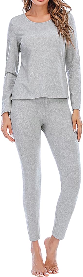 Locachy Cotton Thermal Underwear for Women Ultra Soft Long Johns Top & Bottom Set