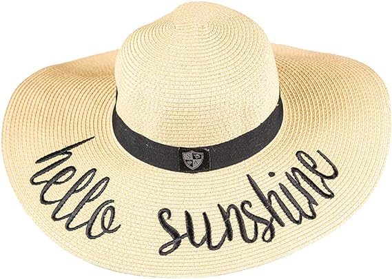S A Company Straw Floppy Beach Hat Embroidered Wide Brim Straw Hat for Sun Protection for Beach and Other Outdoor Activities
