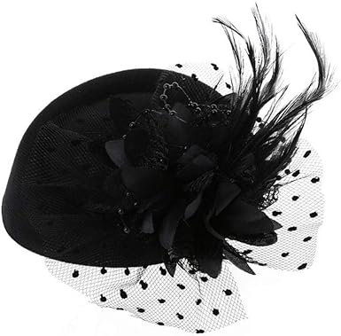 Vintage Fascinators Hats 50s Flower Feather Dress Hat Tea Party Cocktail Veil Pillbox Headwear with Clips for Women