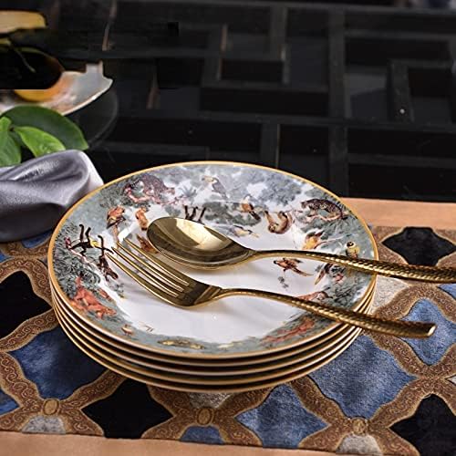 YUTR European Bone China Tableware Set Equatorial Jungle Series Tableware Animal Flower and Bird Plate Table