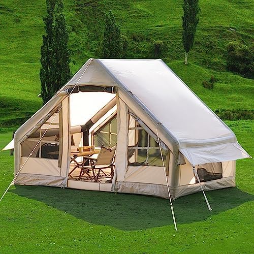 Inflatable Camping Tent with Canopy, Cabin Tent, 4-6 Person Glamping Tents Sun Shelter, Easy Setup Waterproof Outdoor Oxford Tents, Self-Supporting...