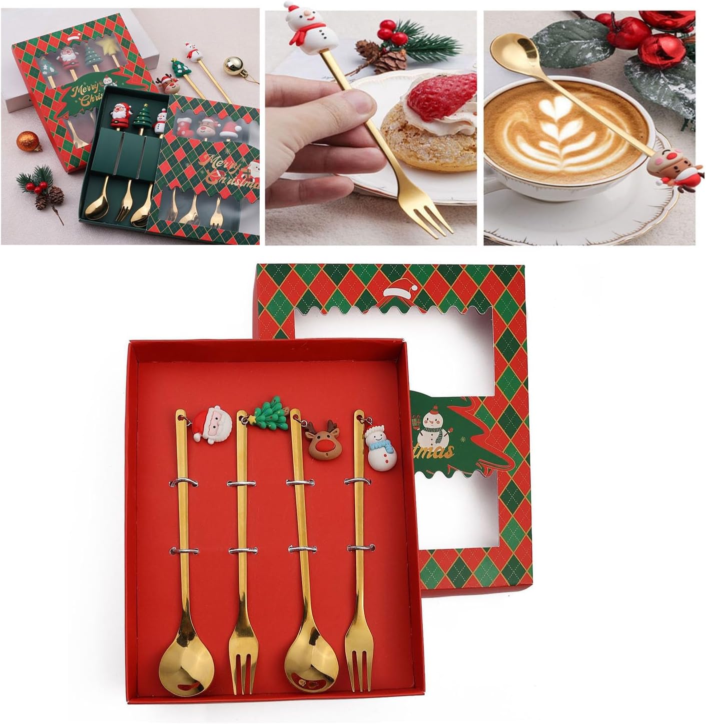 Christmas Cutlery Set - 2024 New Stainless Steel Christmas Tree Tea Spoon for Home, Xmas Coffee Spoon Dinner Forks Dessert Spoon Ice Cream Spoon Creative...