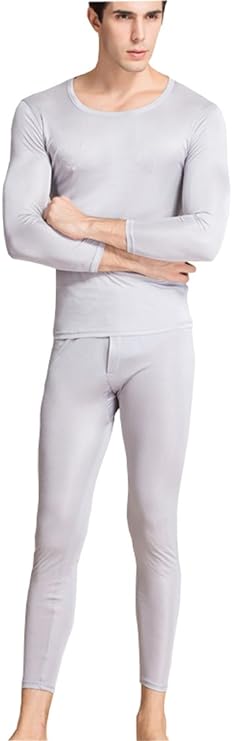 METWAY Silk Long Underwear Men's Mulberry Silk Long Johns Top and Bottom Thermal Underwear Set/Base Layer