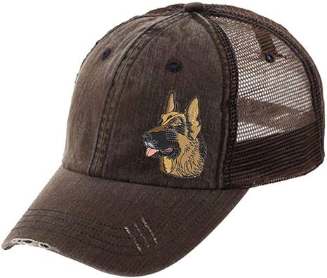 Women's Embroidered German Shepherd Head Dog Breed Distressed Hat, Black