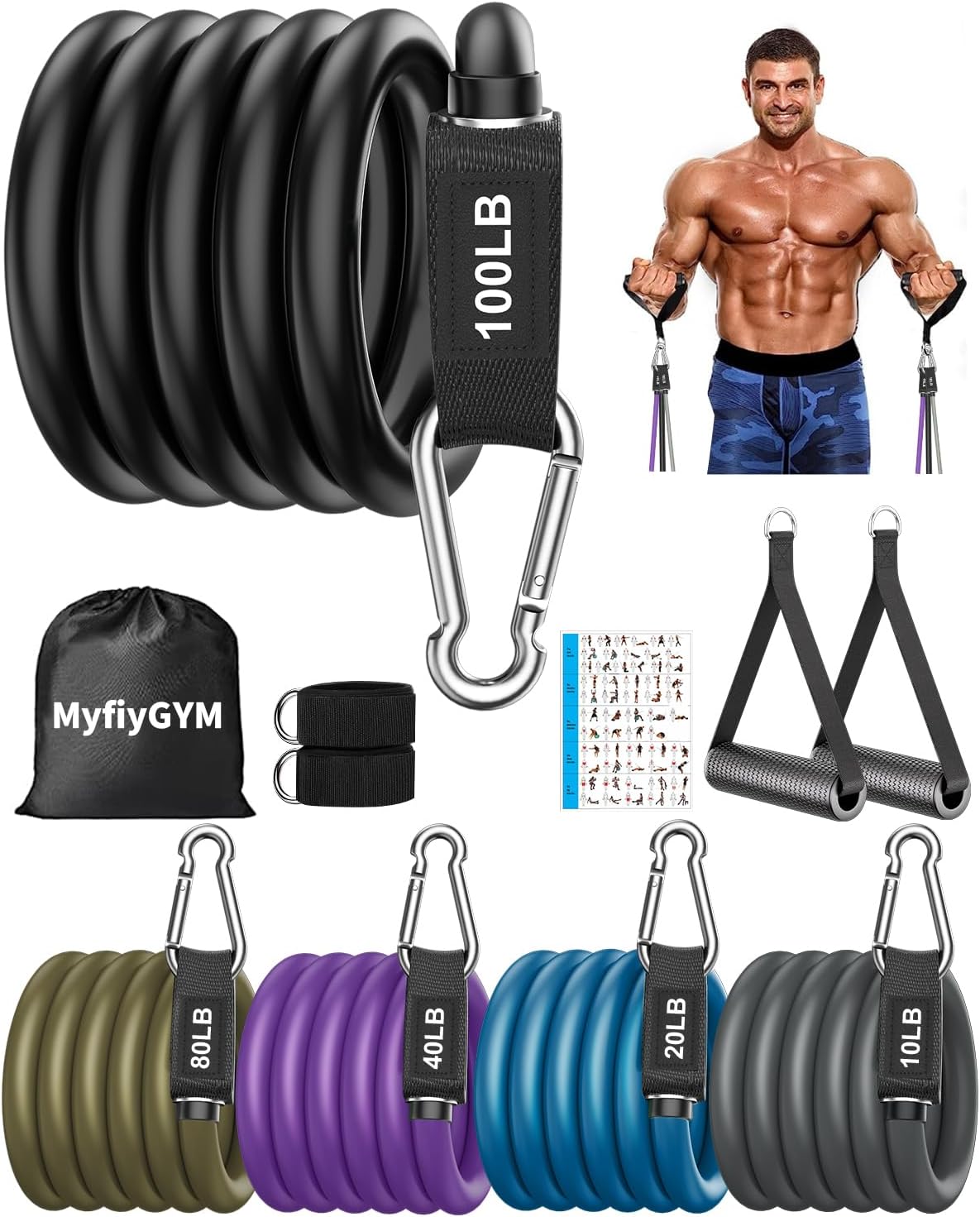 MyfitGYM Resistance Bands with Premium Handles, Exercise Bands Resistance, 250lbs Heavy Resistance Bands for Working Out, Workout Bands with Door Anchor...