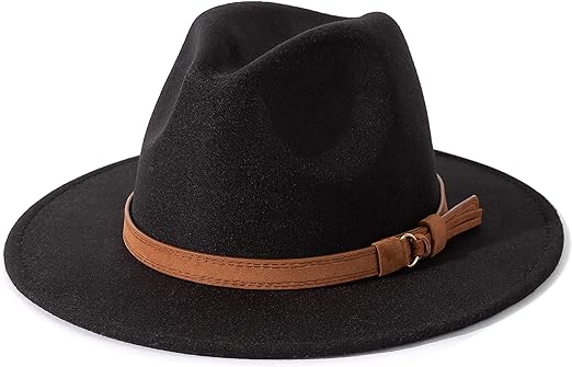 Lisianthus Men & Women Vintage Wide Brim Fedora Hat with Belt Buckle