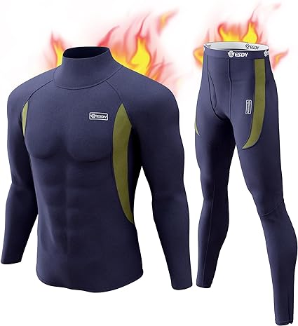 CL convallaria Mens Thermal Underwear Set with Fly, Long Johns Base Layer Winter Hunting Gear Sport Top and Bottom XS-4XL