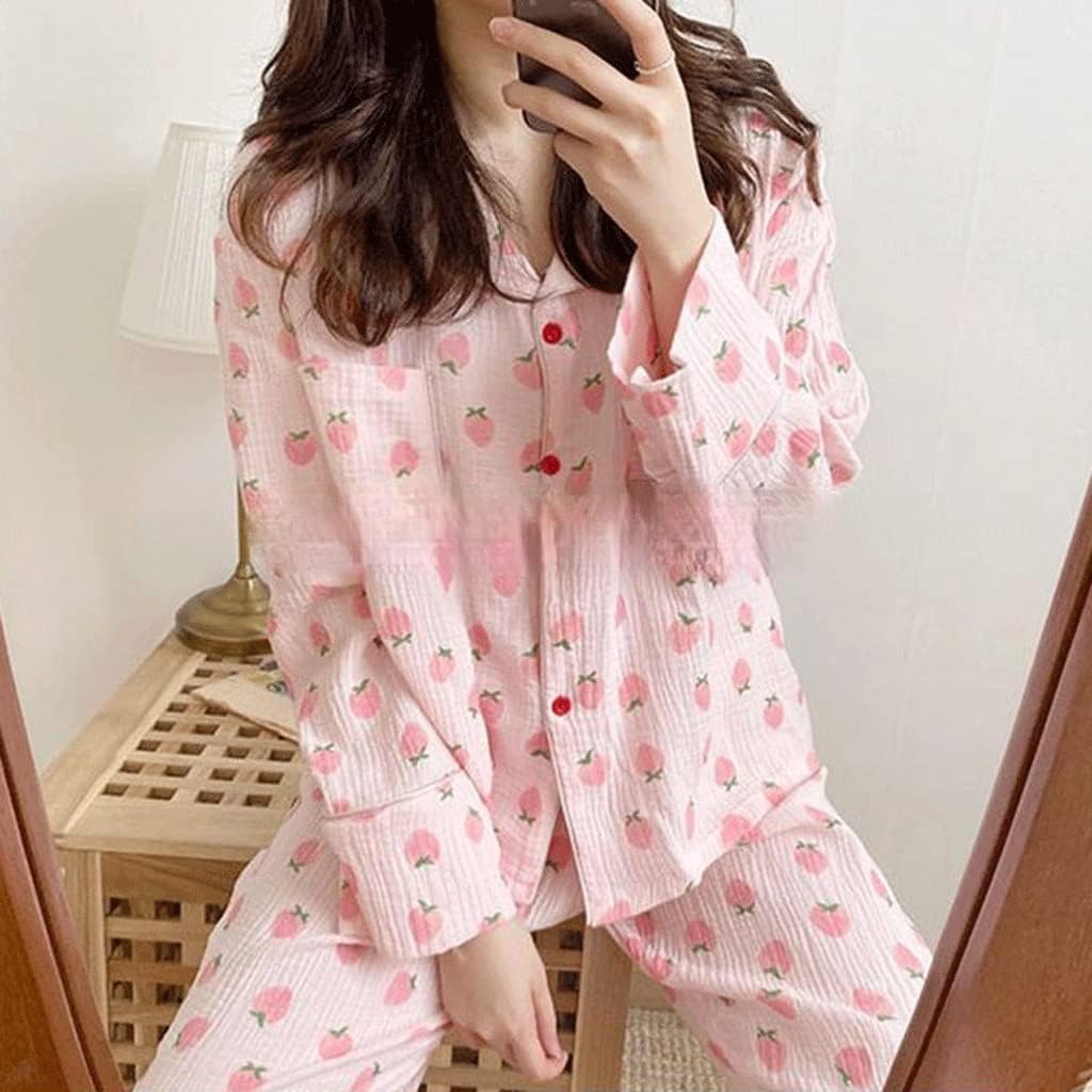 Walnut Pajama Sets Strawberry Print Sleepwear Women Kawaii Loungewear Pyjamas (Color : D, Size : M Code)