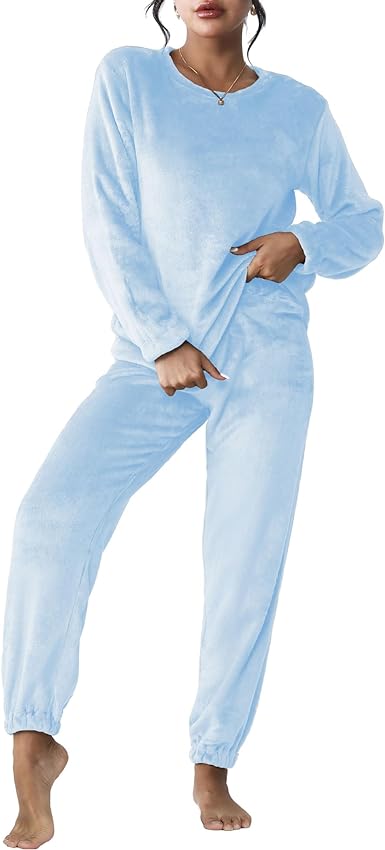 Ekouaer 2023 Women Fleece Pajama Sets Long Sleeve Tops and Pants PJ Sets Joggers Plush Loungewear Sleepwear